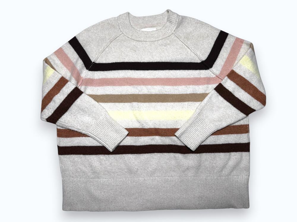 Aerie Striped Crewneck Oversized Pastel Relaxed Brush Knit